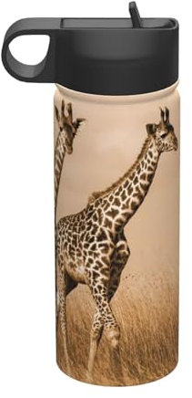 GSGCSBYMLG Isolierbecher mit zwei Giraffen, bedruckt mit Aufdruck Running on The Barren, 530 ml, Sport, Isolierbecher, vakuumisolierte Flasche