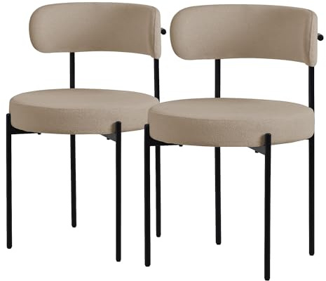 ML-Design matsalsstolar set om 2, köksstol i teddy tyg brun, vardagsrumsstol med ryggstöd, stoppade stolar med svarta metallben, ergonomisk lounge stol, stol till matsal/vardagsrum
