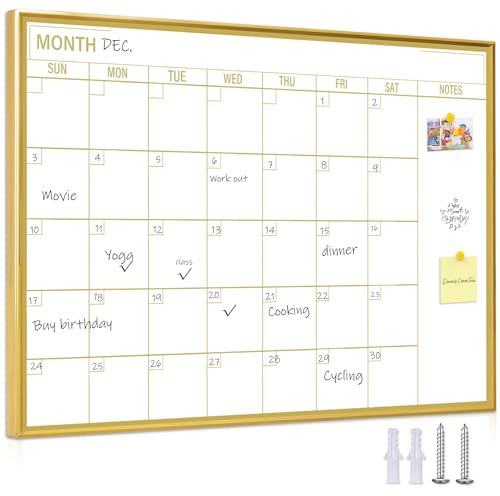 Gold Dry Erase Calendar Whiteboard for wall-18 x24’’,Portable Aluminum Frame,Magnetic Calendar White Board,Wall Planner Dry Erase Board for Office, Kitchen, School, Home-GG-4560