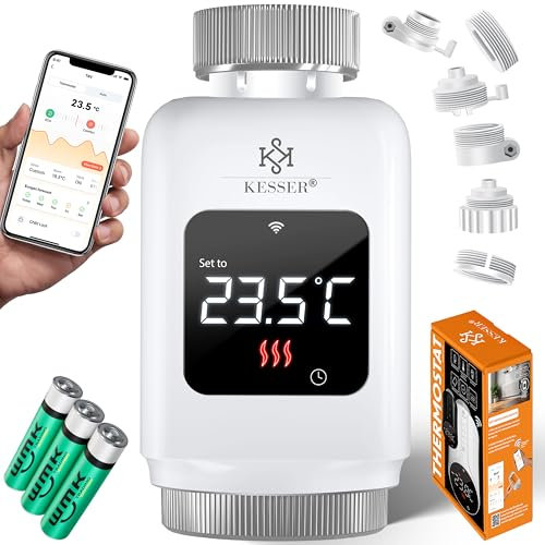 KESSER® Heizkörperthermostat 4er Set WiFi Heizungsregler | Heizungsthermostat WLAN mit Smart Home App Steuerung | Thermostat Alexa, Google Assistant mit 6 Heizkörperventilen | Energie & Kosten sparen