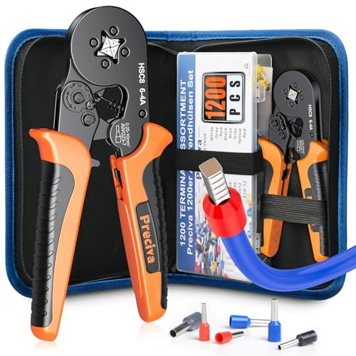 0.25-10mm² Crimping Tool with 1200pcs Crimp Connectors, Preciva Self-Adjusting Ferrule Crimping Tool with Storage Bag, Bootlace Ferrules Crimper for Household and Industrial Wire Work