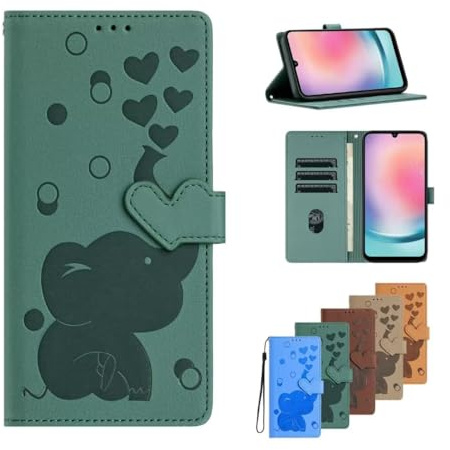 für iPhone 15 Plus Handyhülle für iPhone 15 Plus Hülle Case Cover Leder Tasche Elefant Flipcase Schutzhülle Handytasche Skin Ständer Klapphülle Schale Bumper Mädchen grün