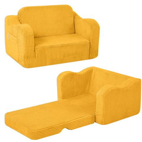 MeMoreCool Cord Sofá infantil, sillón relajante para niños, sofá de salón para bebés, mini sofá para rincón de mimos del dormitorio infantil, sofá desplegable para niños y niñas de 1–3 años, Amarillo