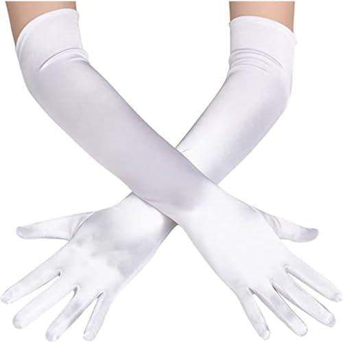 Jidyllic White Long Elbow Satin Gloves,Opera Elbow Satin Gloves Long Gloves Long Satin Gloves for Women Elbow Length Gloves Bridal Fancy Dress Gloves for Wedding Prom Opera Party