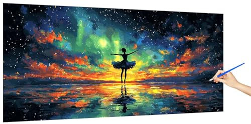 Pintar por Numeros Adultos Cielo Estrellado, Pintar por Numeros Niños Ballet Kit, Cuadros Paint by Numbers Colorear Manualidades Adultos Kit, DIY Pigmento Acrílico óleo Lienzos Decor 100x50cm V-9