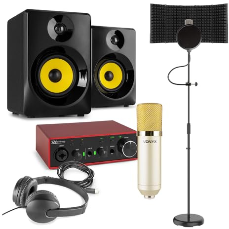 VONYX CM400C Complete Home Vocal Recording Studio Package with PDX11 USB Audio Interface, SMN50B Active Monitors & Accessories for Musicians, Podcasters & Producers