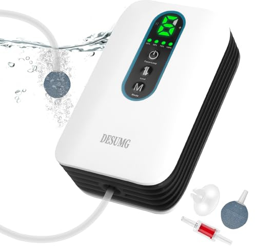 Desumg Rechargeable Aquarium Air Pump Aerator, Portable Battery Powered Fish Tank Bubbler with 6-Speed Adjustable Flow, USB Emergency Oxygen Pump for 5–60 Gallon Tanks & Outdoor Fishing