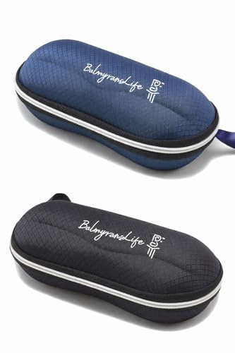 BalmyransLife 2x-Set Brillenetui Brillenbeutel Brillentuch Hartschale Brillenbox Brillenschutz (Blau Schwarz)