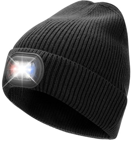 OKKLE Mütze mit Licht, USB-aufladbare LED-Haube mit 6 ultrahellen Lichtern & 3 Modi, Wärmende Stirnlampe für Outdoor, Camping, Nachtläufe, Männer und Frauen