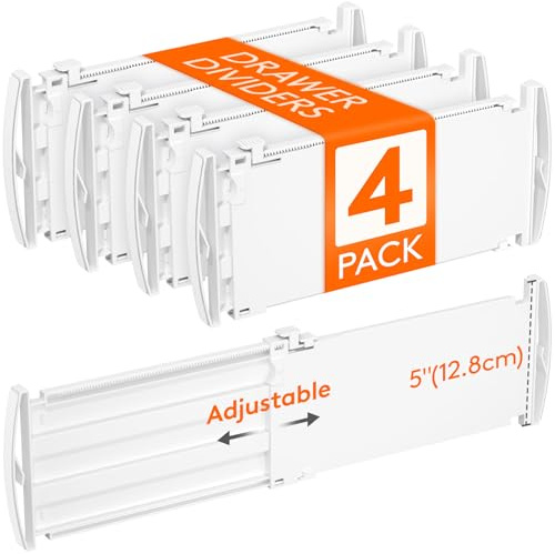 Lifewit 4 Pack Drawer Dividers, 5 High 11.5-18.5 Adjustable Plastic Drawer Organiser for Clothes, Expandable Cabinet Separators Inside Kitchen, Bathroom, Office Organization and Storage