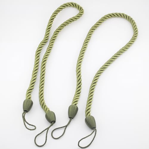 ACCESSOIRES LEDUC Embrasses à Rideaux Décoratifs en Corde Tressée, Vert, 65 cm x 10 mm, Lot de 4 Cordons pour Attache et Décoration de Rideaux, Vert