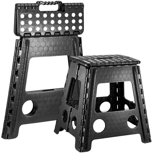 15 Inch Folding Step Stool Plastic Non-Slip Foldable Footstool Space Saving with Carry Handle for Kitchen, Bathroom, Garden & Outdoor