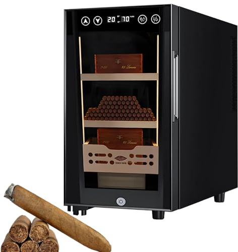 DowPie 25 l Humidorschrank, Elektrischer Humidor mit Feuchtigkeits- und Temperaturregelung für Zigarren, Abschließbar, 150 Stück, Zigarrenhumidor mit Schubladenregalen aus spanischer Zeder