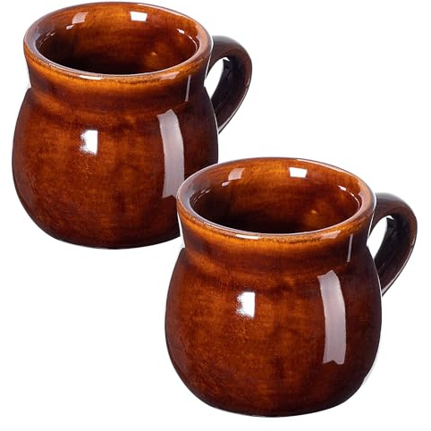 KADAX Juego de 2 vasos de barro, 250 ml, tazas de cerámica con asa para vino caliente, hidromiel y té, taza de cerámica hecha a mano, taza de Navidad, taza de vino caliente de arcilla