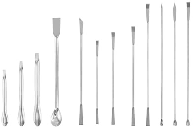 Alide Juego de espátulas de laboratorio, 12 piezas, de acero inoxidable, para muestreo de laboratorio, mezcla de reactivos, varios tamaños para laboratorio, cocina botánica.