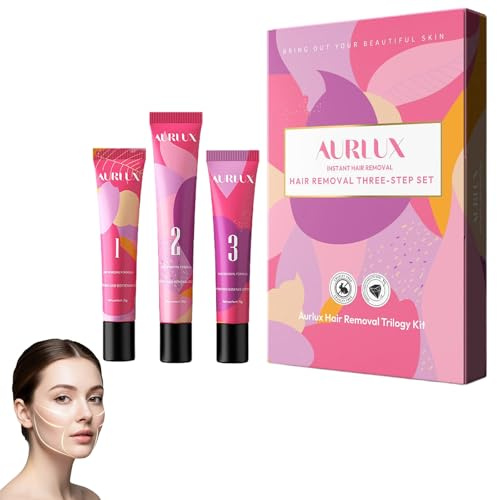 Aurlux Facial Hair Remover Cream, Professional Haarentfernungscreme, Sanfte Feuchtigkeitspflege, intensive Pflege, Natürlich Aurlux Hair Removal Trilogy Kit für alle Hauttypen geeignet (1 Set)