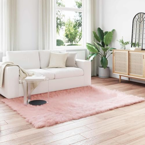 Tonture Alfombra de piel de oveja sintética, rosa, 120 x 170 cm, alfombra Flokati de poliéster mullido para sala de estar, dormitorio y habitación infantil, decoración de suelo moderna para calidez y