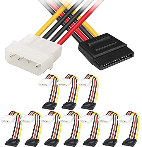 HAAMNING7 paquete de 10 SATA a Molex, 4 pines LP4 macho a 15 pines SATA hembra adaptador de cable de alimentación para disco duro SATA unidad de DVD