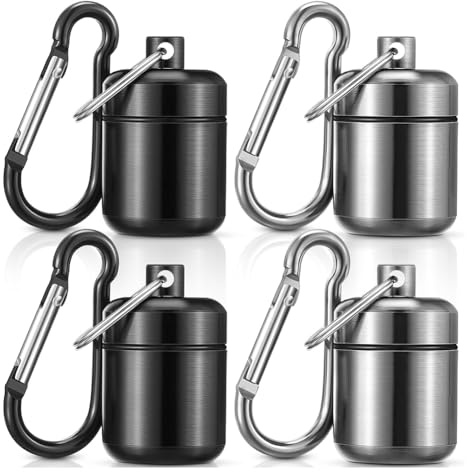 Elydiva 4 Pack Ear Plug Carrying Case Keychain, Portable Keychain Pill Case, Waterproof Metal Earplug Case Small Pill Container