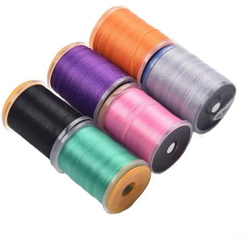 140D nylon flugbindningsgängsats för torra och våta flugor, nymfer, streamers och scuds, standardspole – design kompatibel med de flesta spolar, mjuk och ible elastisk tråd i 12 blandade färger (6 st)
