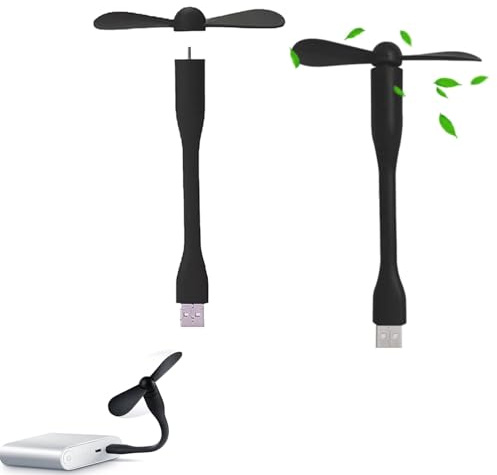 Cerioll 2 Piezas Mini Ventilador USB, Ventilador Flexible, Mini Ventilatore, Flexible Portable USB Fan, Ventilador USB de Cuello Flexible de 90 mm para PC, Banco de energía y Dispositivos USB (Negro)
