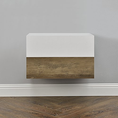 [en.casa] Wandregal Oslo mit Schublade 2er Set Nachttisch schwebende Nachtkommode Hängeregal Wandboard Nachtkonsole 46x30x15cm Holzfarben/Weiß matt