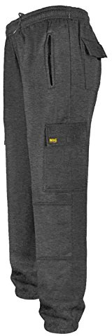 Mens Combat Cargo Work Tracksuit Jogging Bottoms with Knee Pad Pockets Size S to 5XL by MIG - Fleece Pants (Large - 38/40 Waist, Charcoal)