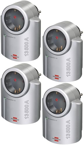 Brennenstuhl Primera Line, adattatore con protezione contro le sovratensioni (adattatore come protezione contro i fulmini per apparecchi elettrici), colore: argento/nero (confezione da 4)