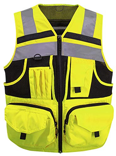ZUJA 3M Reflective stripes Safety Vest Hi-vis Yellow knitted Vest with 10 pockets Bright Construction Workwear for men and women. (2XL)