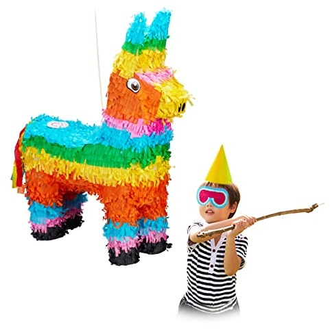 4 tlg. Pinata Set Lama, XXL Konfetti Sack, Pinatastab mit Augenmaske, bunt | Geburtstagspinata Esel, Stock & Augenbinde