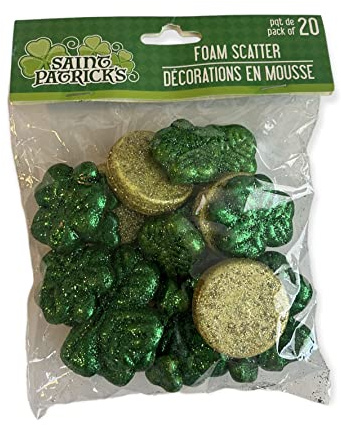 St. Patrick's Day Glitter Decorative Foam Table Scatter - Gold Coins and Lucky Shamrocks - Decoration Crafting Centerpiece