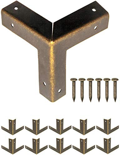 FUXXER® - 10 x esquinas de muebles antiguos, esquinas protectoras de metal, herrajes de protección de bordes para cajas, estanterías, mesas, vintage, aspecto antiguo, 32 x 32 mm, juego de 10