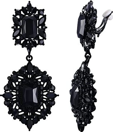 EVER FAITH Ohrclips Art Deco Vintage-Stil Party Gatsby Baumeln Chandelier Clips on Ohrringe für Damen Schwarz-Ton