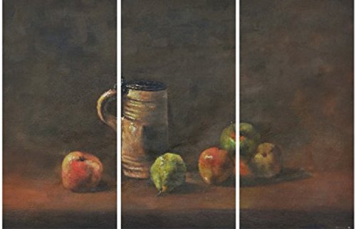 1art1 Vincent Van Gogh Poster Impression sur Toile Nature Morte avec Cruche De Bière Et Fruits, 1881, 3 Parties Affiche Murale XXL Encadrée | Tendue sur Cadre en Bois | Tableau 120x80 cm
