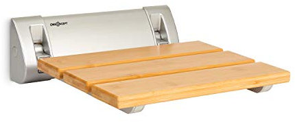 oneConcept Arielle Duschsitz - Klappsitz mit Bambus-Sitzfläche, Aufhängung aus Aluminiumlegierung, max. Gewicht: 160 kg, inkl. Montagematerial, Typ: Arielle, braun