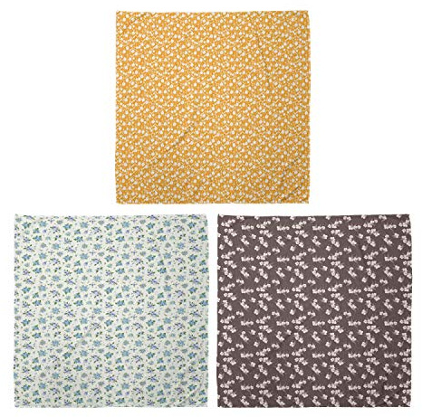 ABAKUHAUS Unisex Bandana, Flowers on Marigold Tone Pansies Bluebell Rhythmic Orchid Art, 3 Pack, Multicolor