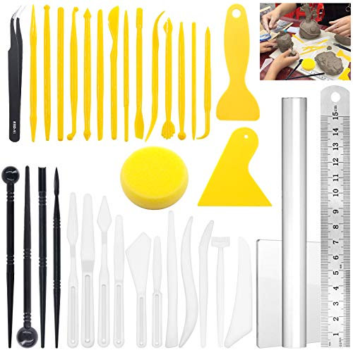 Glarks 36-teiliges Modellierwerkzeug-Set für Modelliermasse, inkl. Kunststoff-Modellierwerkzeuge, gelbe Handwerk, Modellierwerkzeuge und Tonformwerkzeuge für Prägung, Kunst, Färbung, Nagelkunstmalerei