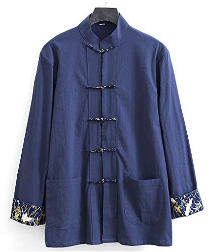 ZHOUXIAO Loose Tang Suittai Chi Uniforme Hommes Chinois Traditionnel Kung Fu Vêtements De Vêtements Chun Vêtements Pantalons, Grande Taille Longue Manches Hanfu Veste Chemise blue-7XL