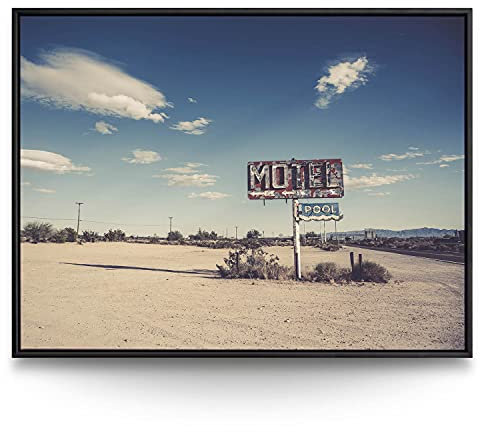 BilderKing Wandbild Wüste Arizona Retro, Route 66-200cm x 150cm Leinwand auf 2cm Keilrahmen mit Schattenfugenrahmen schwarz
