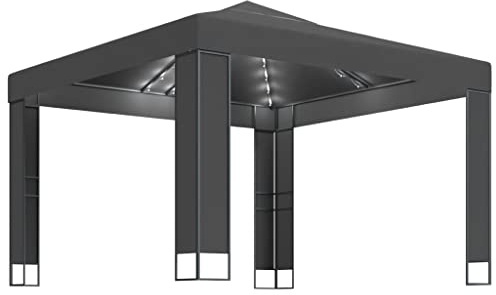 vidaXL Tonnelle avec Double Toit et Lumières LED Belvédère de Jardin Pavillon d'Extérieur Tente de Réception Chapiteau Barbecues 3x3 m Anthracite
