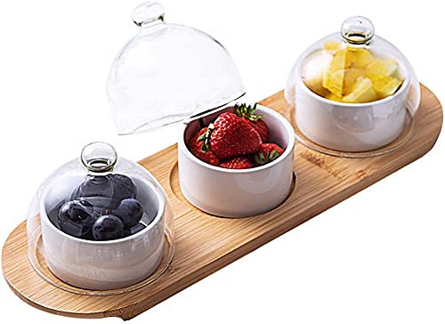 Set Aus Kleinen Keramikschalen Für Snacks, Dessertschale Multifunktions-Keramikschale Mit Deckel, Elegante Porzellanschale Geeignet Für Bankette, Saucen-White