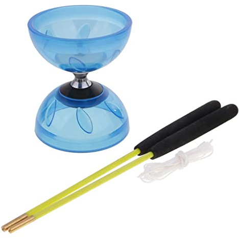 chiwanji Diabolo & Sticks & String Ensemble Professionnel de Diabolo en Caoutchouc avec des Jouets de Bâtons - Bleu, 10 cm