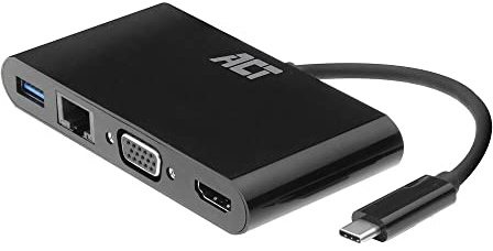 ACT Adaptador multipuerto USB C 3 en 1, 4K @ 30 Hz HDMI/VGA, USB 3.0, LAN, conectar Monitor Adicional a portátil - AC7330