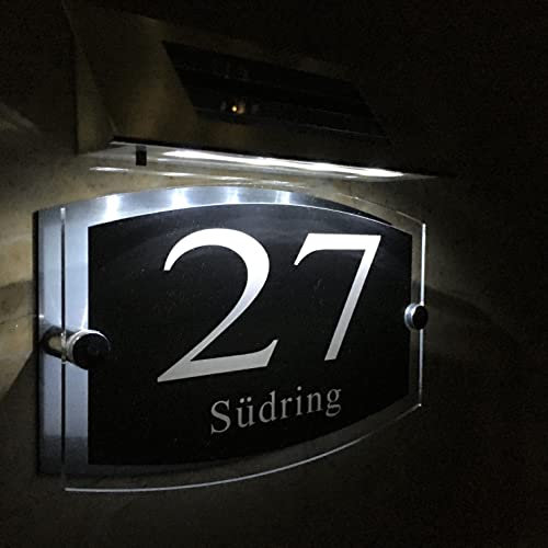 Personalisiert Solar beleuchtete Hausnummer Hausnummernschild 1-9999 Straßenname LED