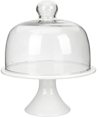 Cabilock Keramik Kuchenplatte Tortenplatte Glasglocke Teller Kuchenteller Kuchenständer Haube mit Fuß Glas Kuchen Fliegenhaube Dessertteller Torten Glashaube Lebensmittel Abdeckhaube Abdeckung Deckel