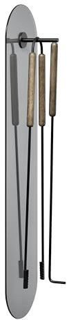 blomus -ASHI- 3-tlg. Wandmontiertes Kaminbesteck in Braun mit Eichenholzgriffen (66161)