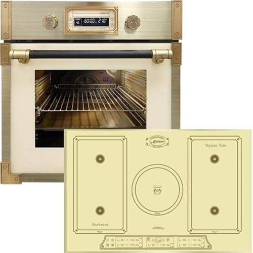 Kaiser Horno de pirólisis EH 6427 ElfAD + KCT 7797 ELfEm, horno de pirólisis retro empotrable, 73 L, cristal de color marfil de 60 cm + placa de inducción de 77 cm, zona libre, PowerBoost 4,3 kW, 5