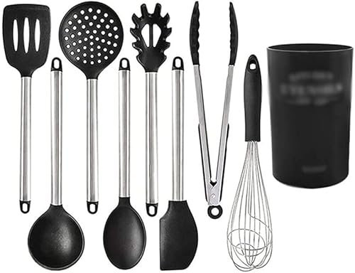 Set Utensilios de Cocina Antiadherente Juego de Utensilios de Cocina de Silicona Juego de Utensilios de Cocina de Silicona Antiadherente Resistente al Calor con Mango de Acero Inoxidable