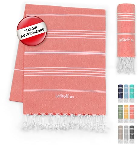 LeStoff Fouta Premium – 100% cotone biologico – prelavato, durevole, assorbente e asciugatura rapida – spiaggia, bagno, doccia, yoga, sauna e lenzuolo da viaggio (200 x 200 cm Coral(Salmon))