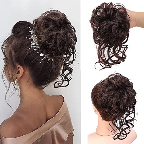 Shangxiu Dutt haarteil mit gummiband braun Gelockt haargummi mit haaren | Hochsteckfrisuren Messy Bun haarteil zopf Pferdeschwanz Haarverlängerung für Damen Mädchen (#33 (braun)